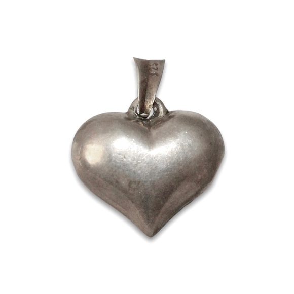 Vintage Sterling Silver Puffed Heart Necklace Pendant 3D Puffy Charm - Picture 1 of 5